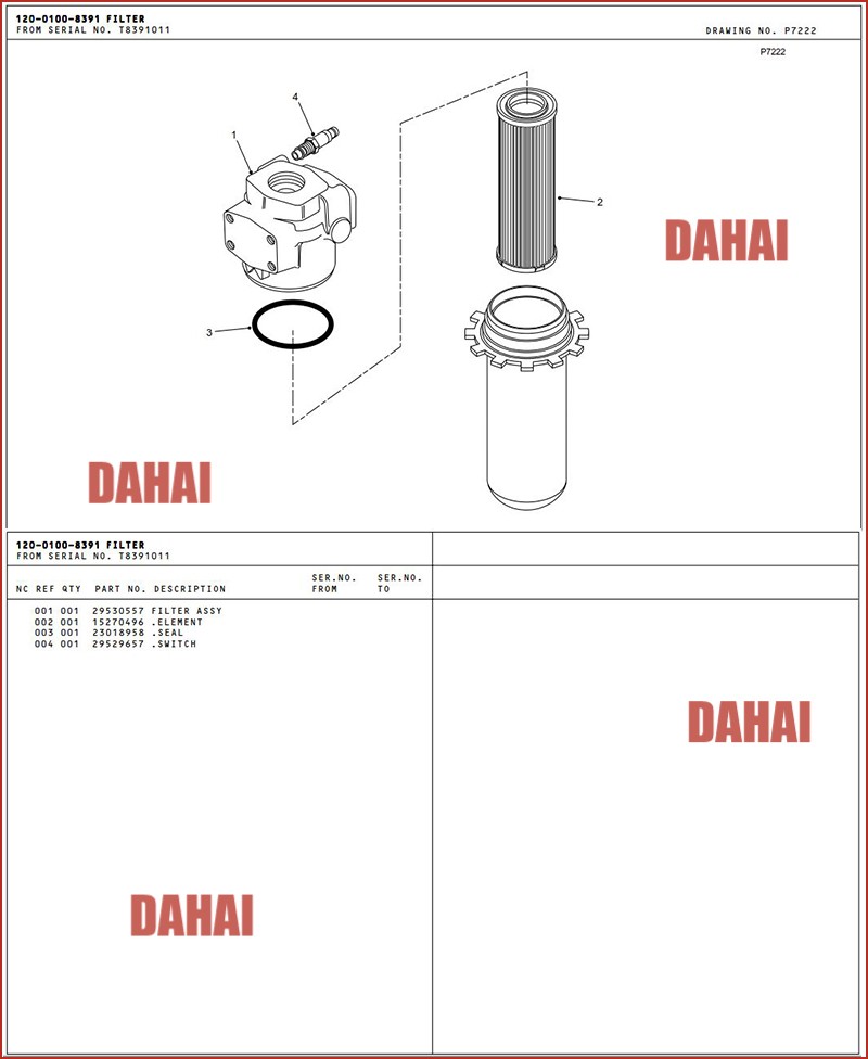 DAHAI Japan control pressure filter switch 29529657 for terex tr100 transmission